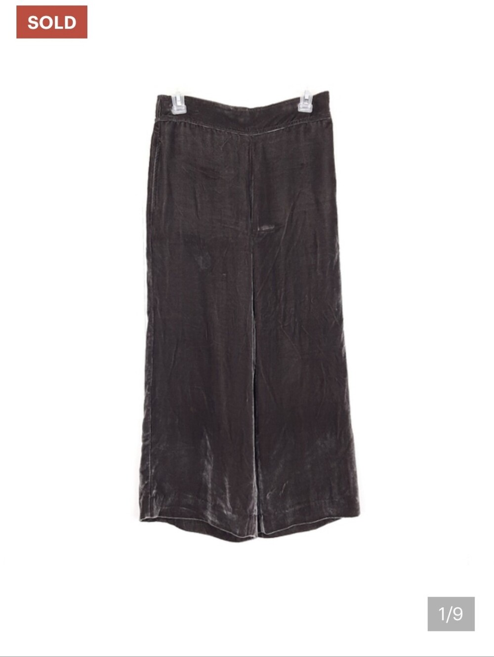 Madewell Velvet Pull On Pants silk blend crop wide leg elastic waist dark gray